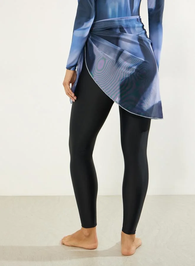 Styli Blue Pack of 2 - Marble Print One Piece Burkini and Chiffon Wrap Skirt for Women | Best Price UAE