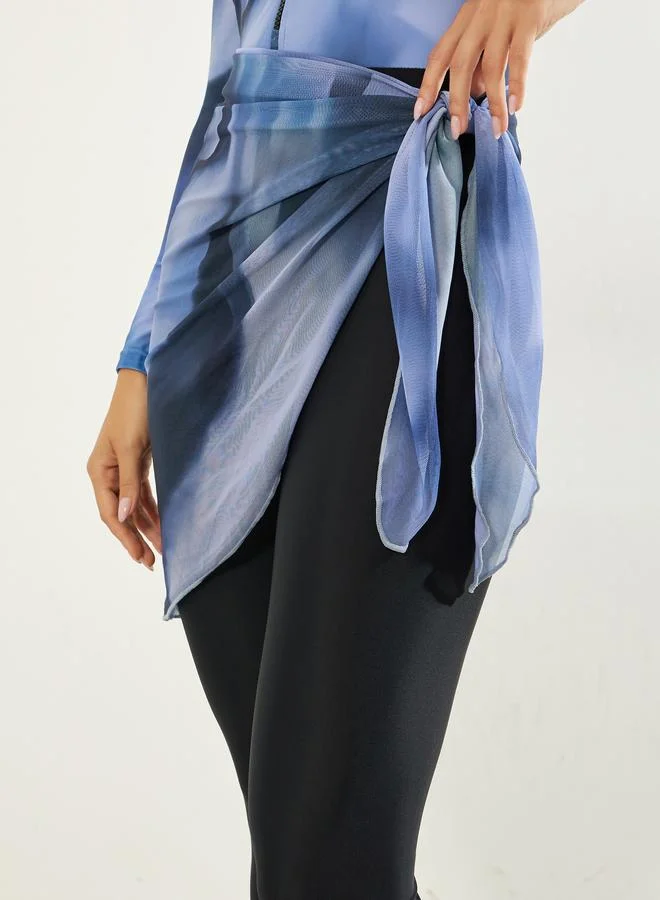 Styli Blue Pack of 2 - Marble Print One Piece Burkini and Chiffon Wrap Skirt for Women | Best Price UAE