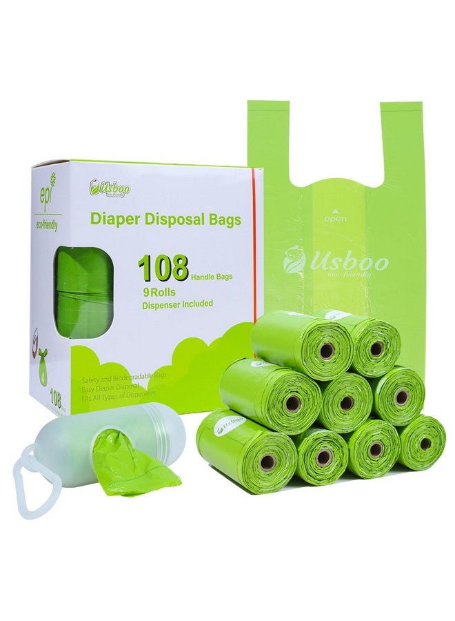 USBOO Disposable Diaper Bags for Baby, 9 Refill Rolls/108 Bags，OXO-Biodegradable Diaper Sacks with Dispenser,Easy-Tie Handles,Large Dirty Diaper Disposal or Pet Waste Bags - Image 1
