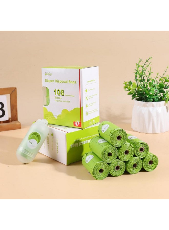 USBOO Disposable Diaper Bags for Baby, 9 Refill Rolls/108 Bags，OXO-Biodegradable Diaper Sacks with Dispenser,Easy-Tie Handles,Large Dirty Diaper Disposal or Pet Waste Bags - Image 2