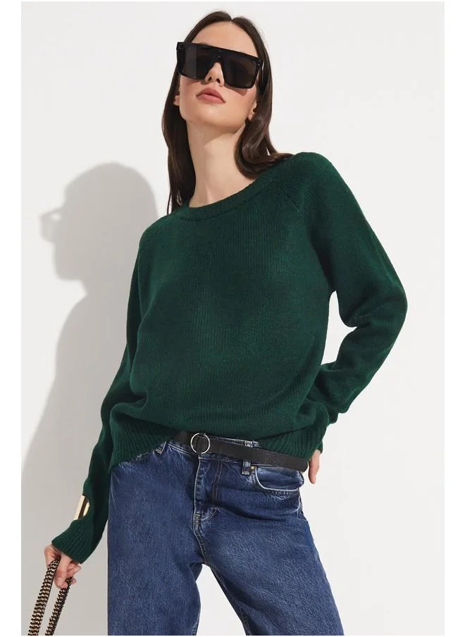 جون June Crew Neck Basic Sweater Emerald