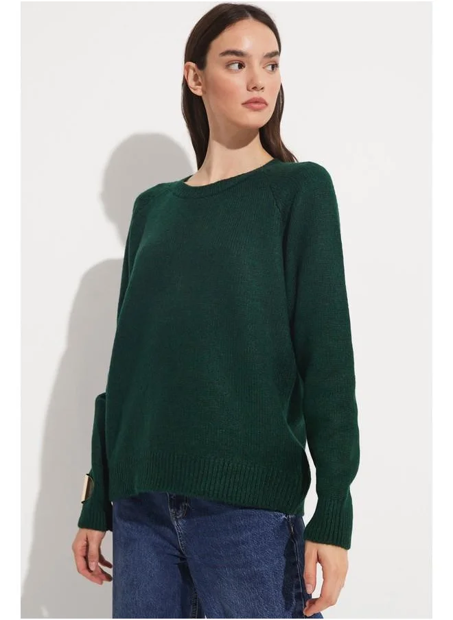 جون June Crew Neck Basic Sweater Emerald