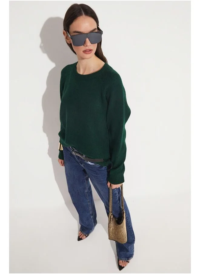 جون June Crew Neck Basic Sweater Emerald