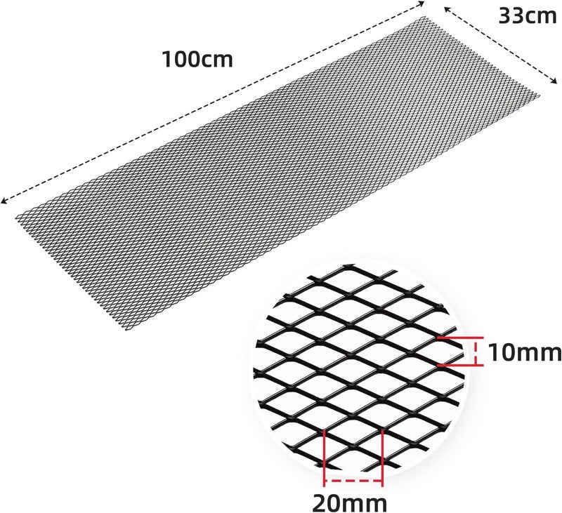 AggAuto Universal 40"x13" Car Grill Mesh - 100x33cm Aluminum Alloy Automotive Grille Insert Bumper 10x20mm Rhombic Hole, One of the Most Multifunctional Shape Grids Black - Image 2