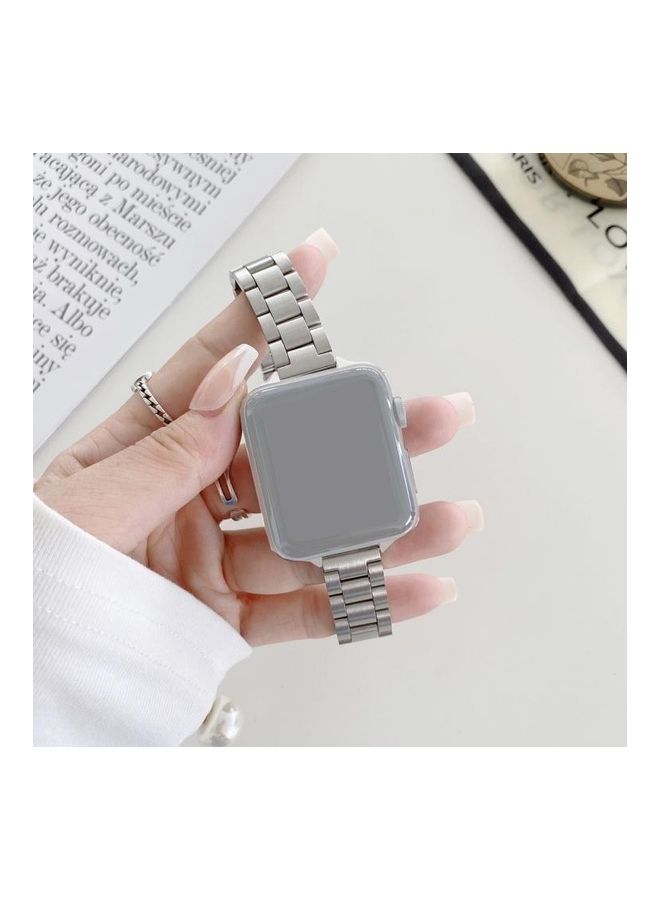 NIBEMINENT Watchband For Apple Watch Series 7 6 & SE 5 4 3 2 1 Silver - Image 1