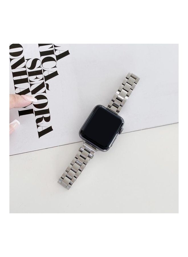 NIBEMINENT Watchband For Apple Watch Series 7 6 & SE 5 4 3 2 1 Silver - Image 3