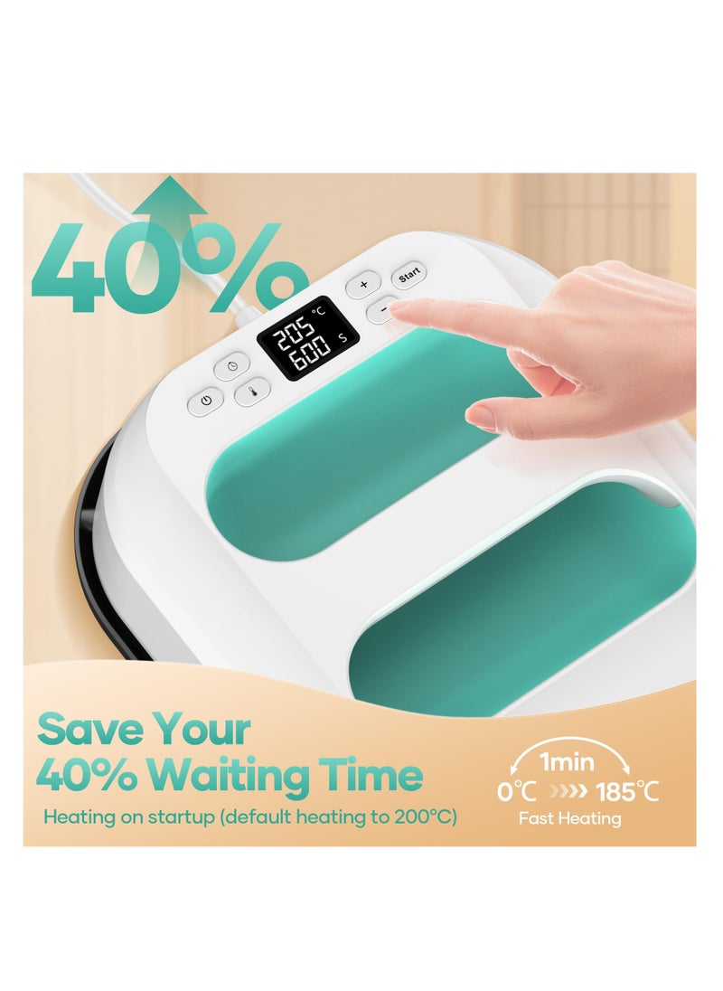 SYOSI - Mini Heat Press Machine, Portable Heat Press Machine Easy to Use for T Shirts Shoes Hats Small Handheld HTV Iron, 9"X9" Shirt Press Machine with Precise Temperature Control (Green) - Image 1