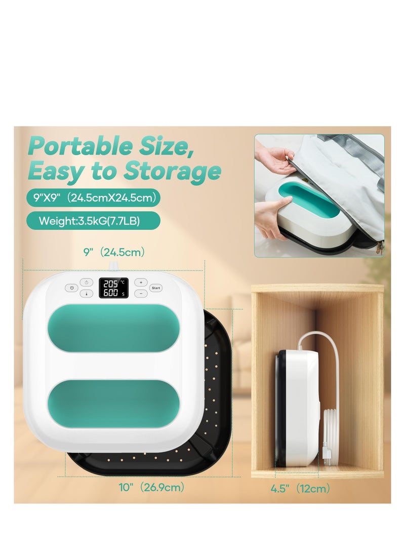 SYOSI - Mini Heat Press Machine, Portable Heat Press Machine Easy to Use for T Shirts Shoes Hats Small Handheld HTV Iron, 9"X9" Shirt Press Machine with Precise Temperature Control (Green) - Image 1