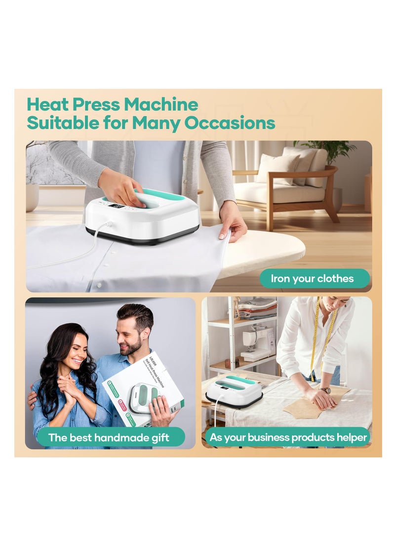 SYOSI - Mini Heat Press Machine, Portable Heat Press Machine Easy to Use for T Shirts Shoes Hats Small Handheld HTV Iron, 9"X9" Shirt Press Machine with Precise Temperature Control (Green) - Image 1
