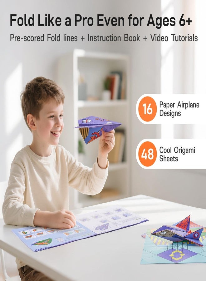 Leven DIY Paper Airplane Book, 16 Creative Folding Paper Planes with 48 Sheets of Colorful Origami Paper, Arts & Crafts Kit with Video Tutorials - Gifts for Boys and Girls Ages 6-12+ 11 * 8.3 inches - Image 2