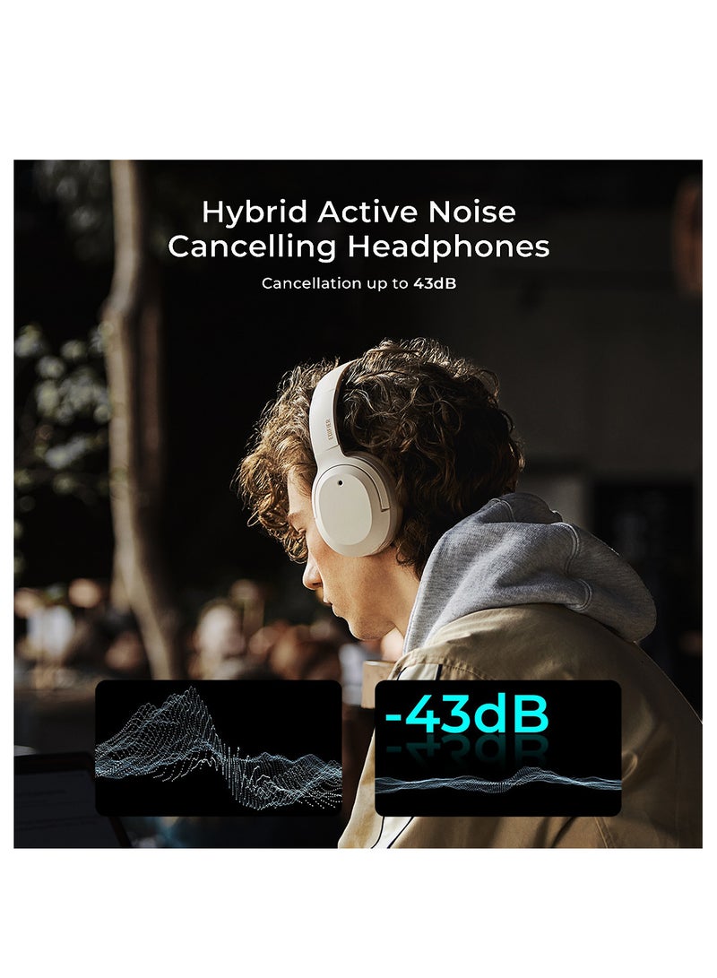 اديفير Hybrid Active Noise Cancelling Headphones - LDAC Codec - Hi-Res Audio Wireless & Wired - Fast Charge - 49H Playtime - Over Ear Bluetooth V5.2 Headphones Ivory - Image 5
