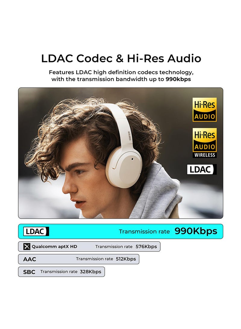 اديفير Hybrid Active Noise Cancelling Headphones - LDAC Codec - Hi-Res Audio Wireless & Wired - Fast Charge - 49H Playtime - Over Ear Bluetooth V5.2 Headphones Ivory - Image 4