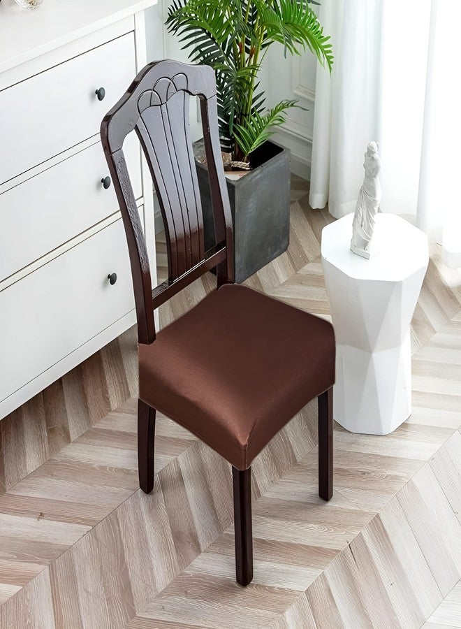 FABANE Spandex Universal Size Dining Chair Seat Cover Set Of 4 Seater Pcs Are Easily Washable Strechable And Comfortable For Dining Room (4 Seat Cover, Solid Brown) - Image 1