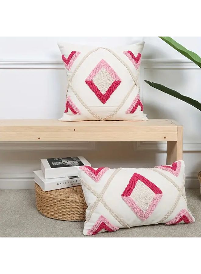Pink Rose Red Gradient Geometric Diamond Throw Pillow Cover 18x18 Inch - Image 2