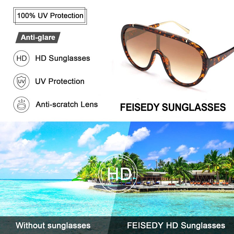 FEISEDY FEISEDY Sunglasses Women Oversized One Piece Frame UV400 Sun Glasses Trendy Retro Shades B2580  - Image 4