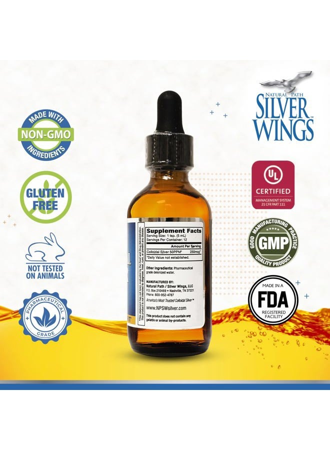 Natural Path Silver Wings Colloidal Silver 50ppm (250mcg) Immune Support Supplement 2 fl. oz. Dropper - Image 2