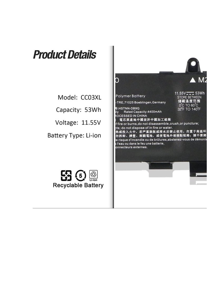 Battery 53Wh CC03XL CC03053XL-PL Laptop Battery for HP EliteBook 830 835 840 845 G7 G8 Probook 635 Aero G7 G8 ZBook Firefly 14 G7 G8 MT32 Mobile Thin Client L78555-0055-0055-0055 L776 08-421  - Image 3