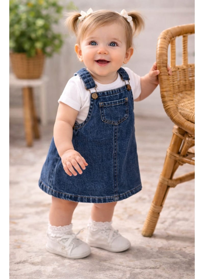 SUNSTAR Cute Denim Overall Dress Set for Baby Girls - Image 1