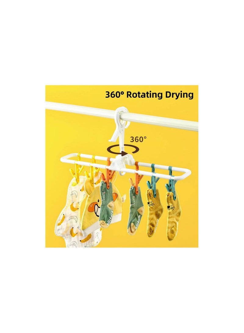2 Pack Sock Drying Rack, with Clips,Drying Rack Clothing Foldable with 24 Sock Clips 360° Rotatable Hook for Drying Socks Towels Bras Gloves Baby Clothes Diaper Etc (17.7x3.7x8.6 inches) - Image 4