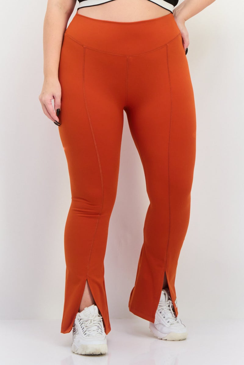 The Giving Movement Women Regular Fit Embroidered Logo Flare Pants, Rust - Image 1
