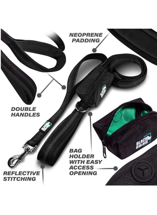 Black Rhino طوق كلب ثقيل - طوق بطول 6 أقدام للكلاب المتوسطة والكبيرة - طوق تدريب بمقبض مزدوج مع قبضة مبطنة، حقيبة، خياطة عاكسة، ومقاوم للعوامل الجوية - Image 2