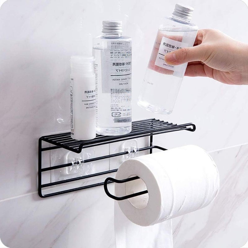 Spaceshoop Rasikvar Toilet Tissue Paper Holder Self Adhesive Storage Towel Hanger Organizer Wall Mounted with Smartphone Stand, Mobile Phone (Standard) - Image 2