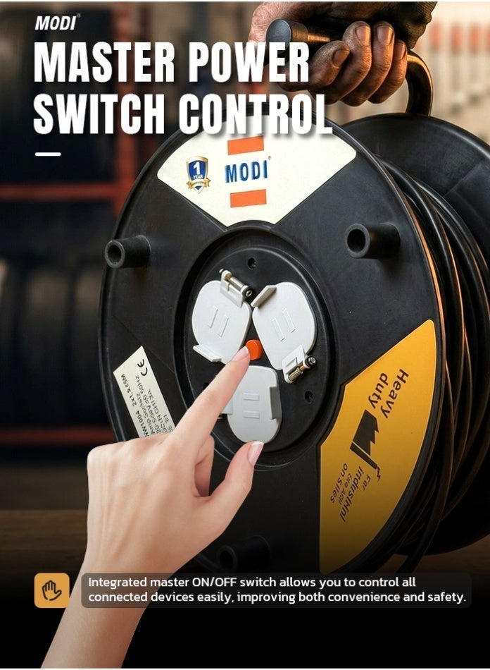 MODI 25M Heavy Duty Extension Cable Reel with 3 Sockets, 3x2.5mm², Socket Safety Shutter,Power Extension Cord for Home, Workshop & Outdoor Use - Image 4