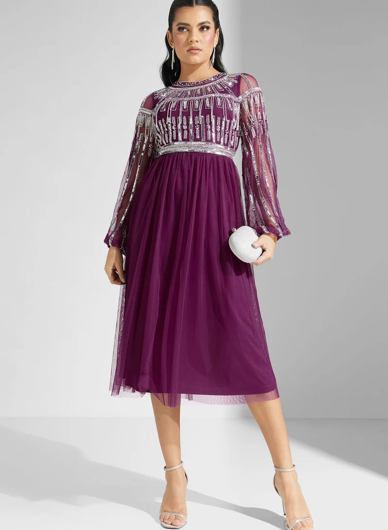 Amelia Rose Embellished Mesh Detail Dress