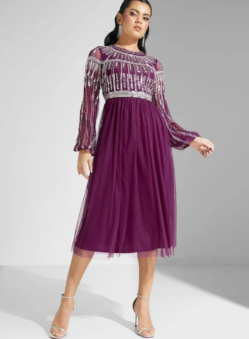 Amelia Rose Embellished Mesh Detail Dress