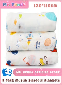 Mr. Penda 3 Pack Baby Swaddle Blanket Newborn Baby Swaddle Blanket Wrap Large Premium Knit Baby Burp Cloth Muslin Baby Blankets for Girls and Boys 120x110cm  - Image 1