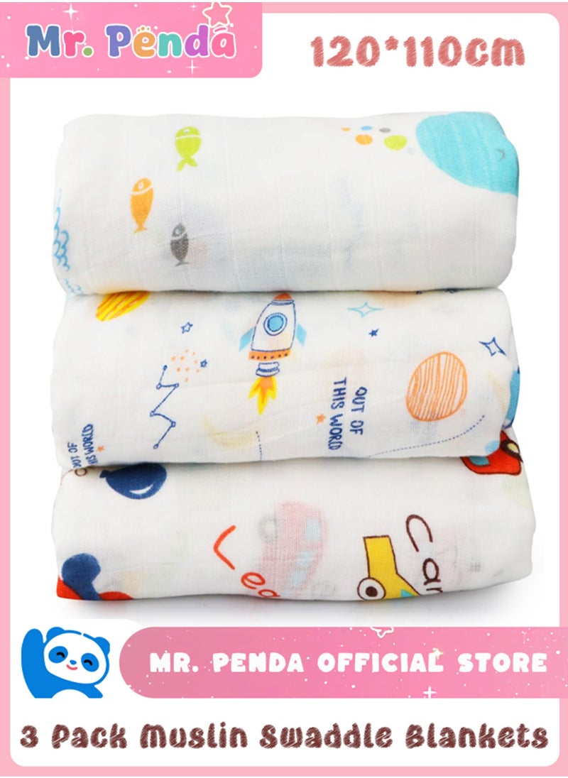 Mr. Penda 3 Pack Baby Swaddle Blanket Newborn Baby Swaddle Blanket Wrap Large Premium Knit Baby Burp Cloth Muslin Baby Blankets for Girls and Boys 120x110cm  - Image 1