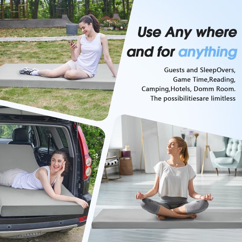 CYMULA Memory Foam Camping Mattress Pad,3 in Sleeping Pad for Camping, Non-Slip Bottom Floor Cot Mattress for Adults,Portable Roll up Mattress Pad Mat for Car Travel,Guest Bed Tent(Twin 75 * 38) - Image 5