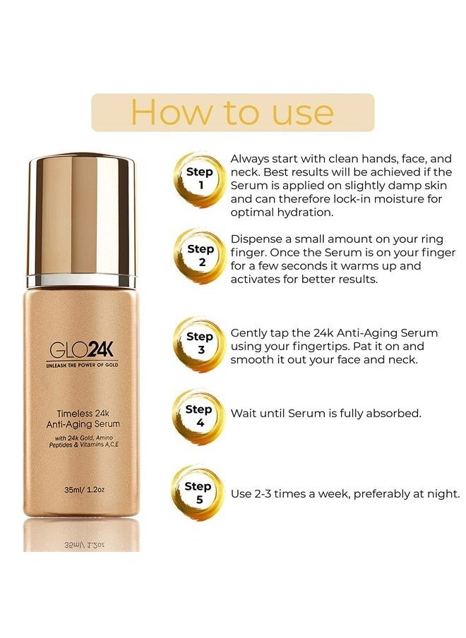 GLO24K UNLEASH THE POWER OF GOLD GLO24K Timeless Serum with 24k Gold, Peptides, and Vitamins A,C,E. A Powerful formula to nourish and revitalize your skin.  - Image 3