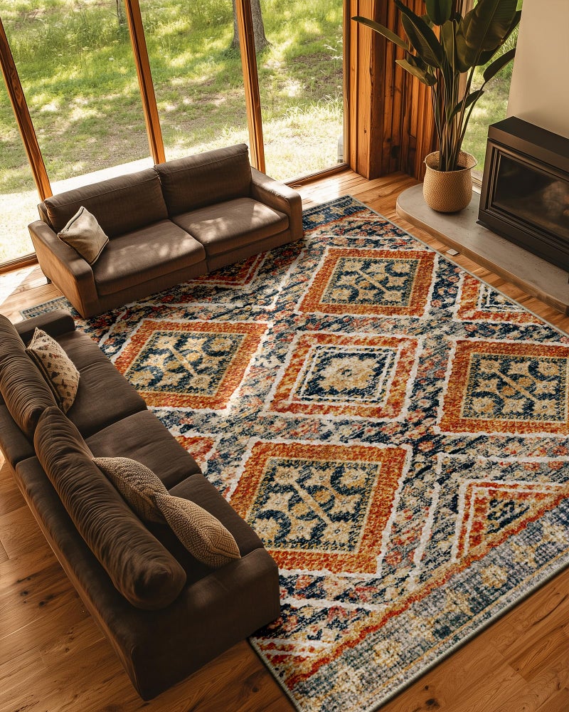 BESTSWEETIE Area Rug 8x10 Rug Machine Washable Non-Slip Low Pile Print Pattern Western Rug Fall for Living Room Bedroom Entryway Tribal Series -Orange/Brown - Image 2