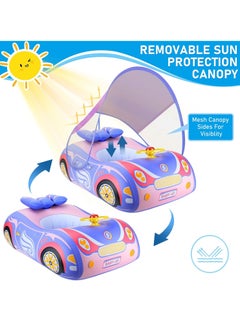 SwimBoBo Baby Swimming Inflatable Float with Sun Protection Canopy Children Waist Ring Pool Floats add Tail no flip Over Swim Trainer for Infants Swimming Buoy (Purple Sports Car Swimming Ring)  - Image 2