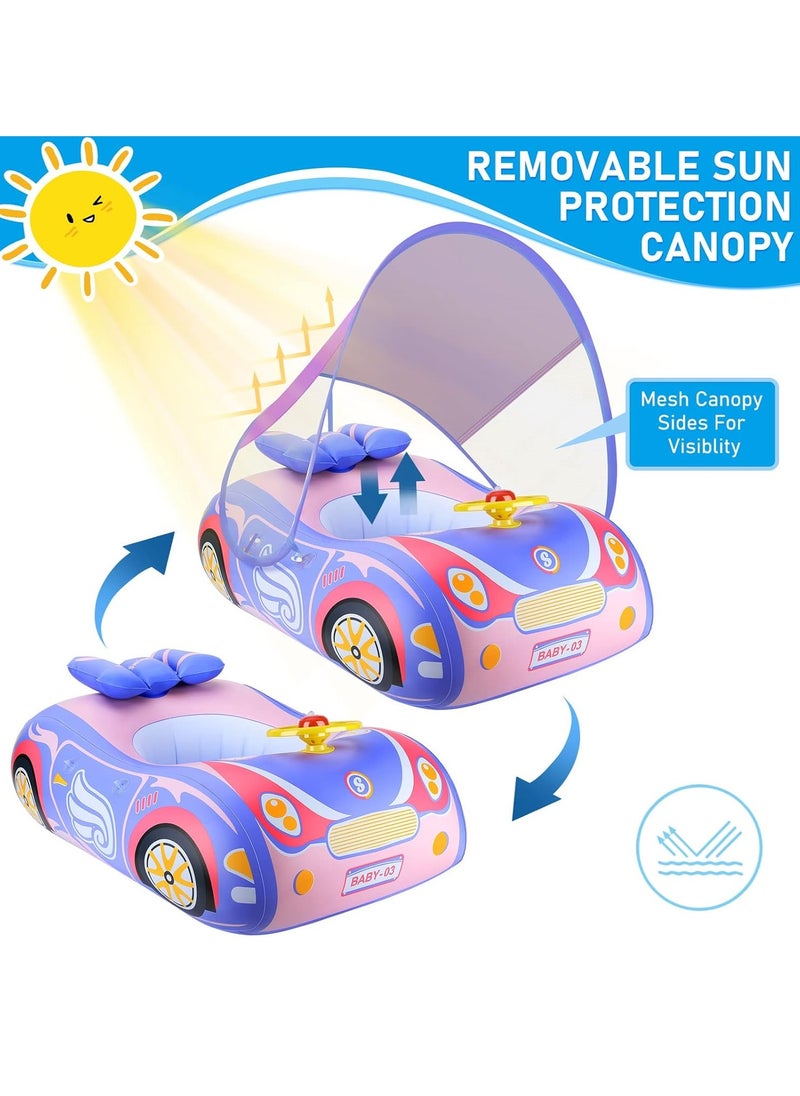 SwimBoBo Baby Swimming Inflatable Float with Sun Protection Canopy Children Waist Ring Pool Floats add Tail no flip Over Swim Trainer for Infants Swimming Buoy (Purple Sports Car Swimming Ring)  - Image 2