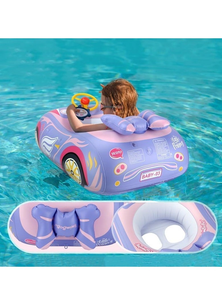 SwimBoBo Baby Swimming Inflatable Float with Sun Protection Canopy Children Waist Ring Pool Floats add Tail no flip Over Swim Trainer for Infants Swimming Buoy (Purple Sports Car Swimming Ring)  - Image 3
