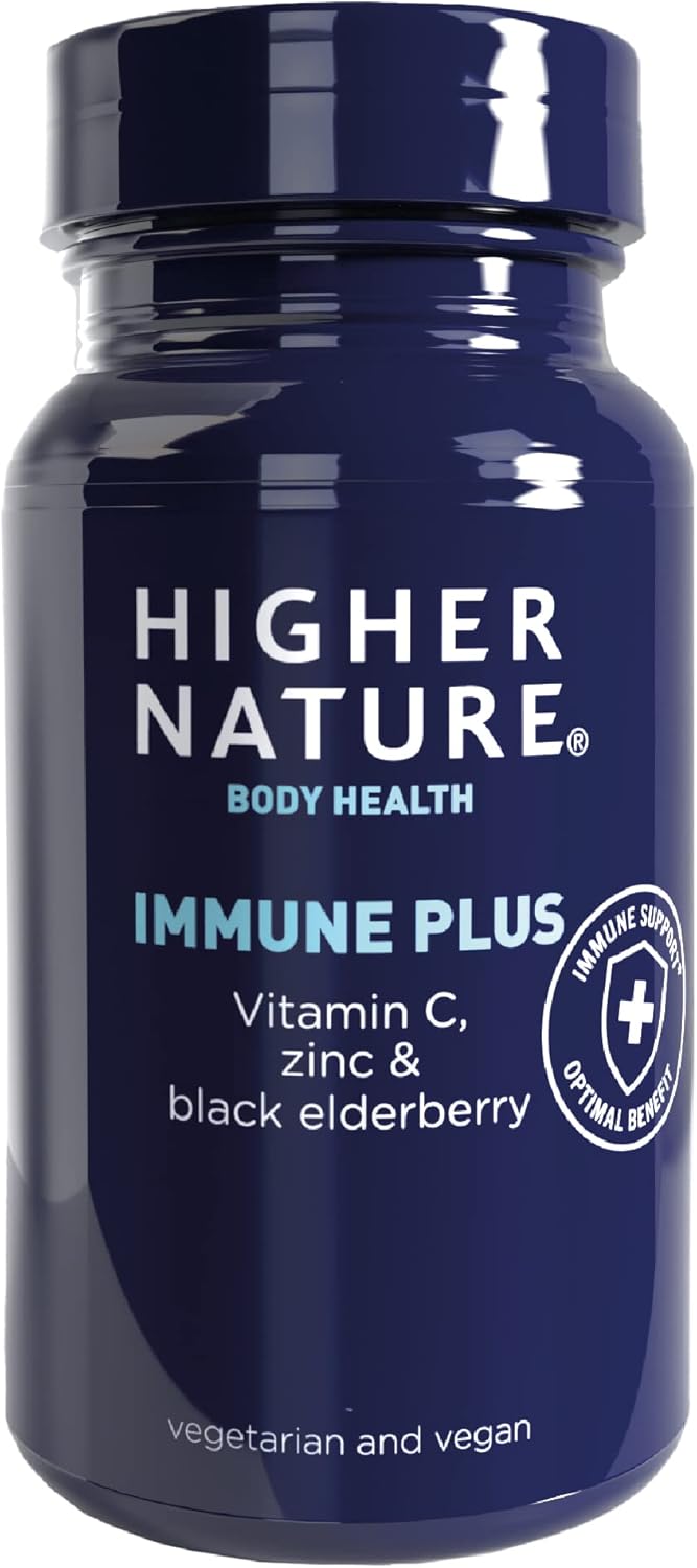 Higher Nature Immune Plus Vitamin C Zinc Black Elderberry Supports Immune System Vegetarian and Vegan Multivitamin 180 Capsules - Image 1