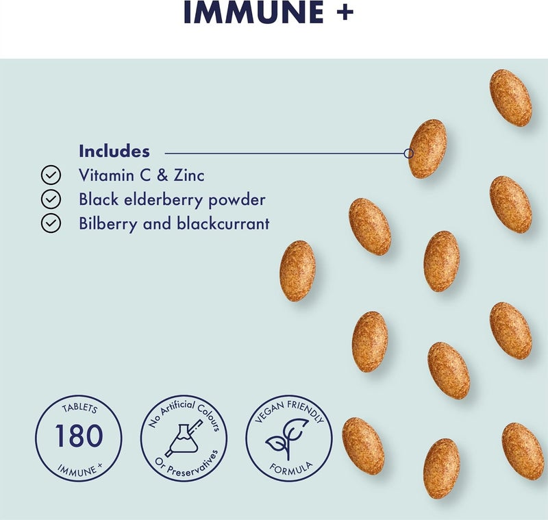 Higher Nature Immune Plus Vitamin C Zinc Black Elderberry Supports Immune System Vegetarian and Vegan Multivitamin 180 Capsules - Image 3