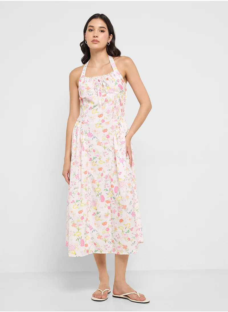 جينجر Floral Halter Midi Dress