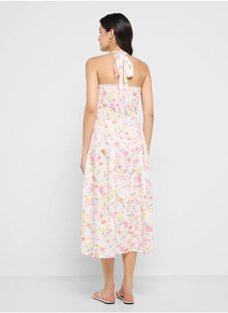 جينجر Floral Halter Midi Dress