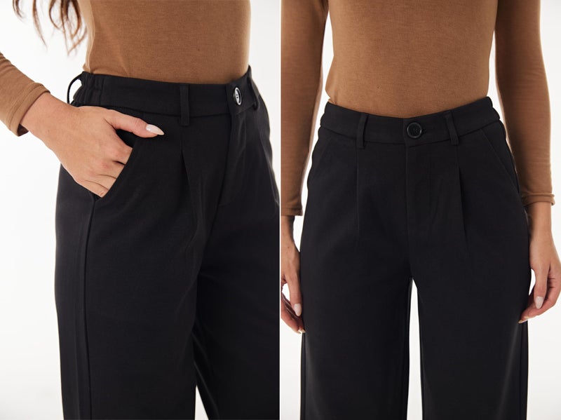 heipeiwa Women's Winter Fall Wool Blend Thick Warm Wide Leg Dress Business Casual Pants Trouser - Image 5
