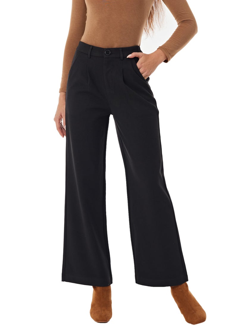 heipeiwa Women's Winter Fall Wool Blend Thick Warm Wide Leg Dress Business Casual Pants Trouser - Image 2