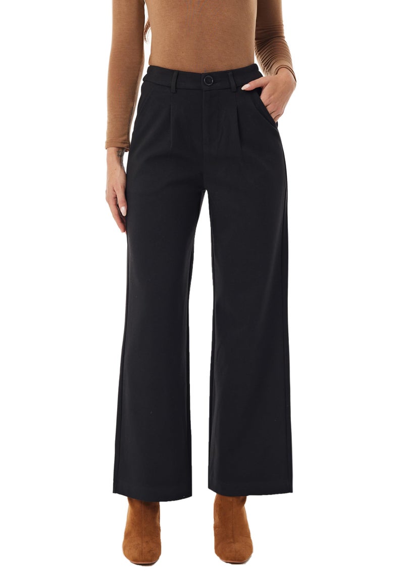 heipeiwa Women's Winter Fall Wool Blend Thick Warm Wide Leg Dress Business Casual Pants Trouser - Image 1
