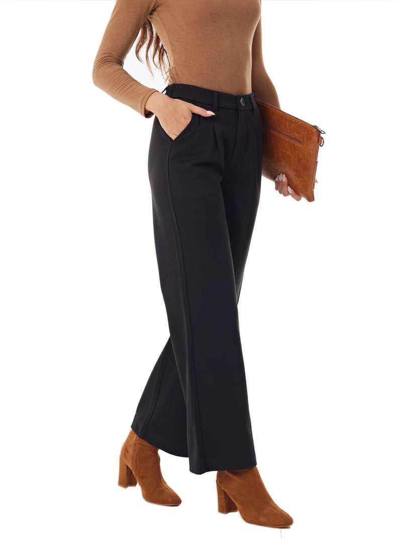 heipeiwa Women's Winter Fall Wool Blend Thick Warm Wide Leg Dress Business Casual Pants Trouser - Image 3