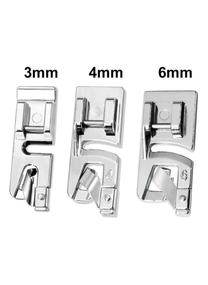 3 Sizes Rolled Hem Foot 3 mm 4 mm 6 mm Hemmer Foot Hemming Foot Kit Sewing Feet Kit Rolled Hem Presser Foot Sewing Machine Foot Suitable for Household Multi-Function Sewing Machines - Image 5