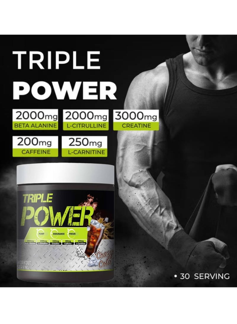 تربيل باور قبل التمرين، يعزز الطاقة، ويعزز التركيز والانتباه، ويزيد من التدفق والضخ، بنكهة الكولا المجنونة، 30 حصة - 300 جرام - Image 3