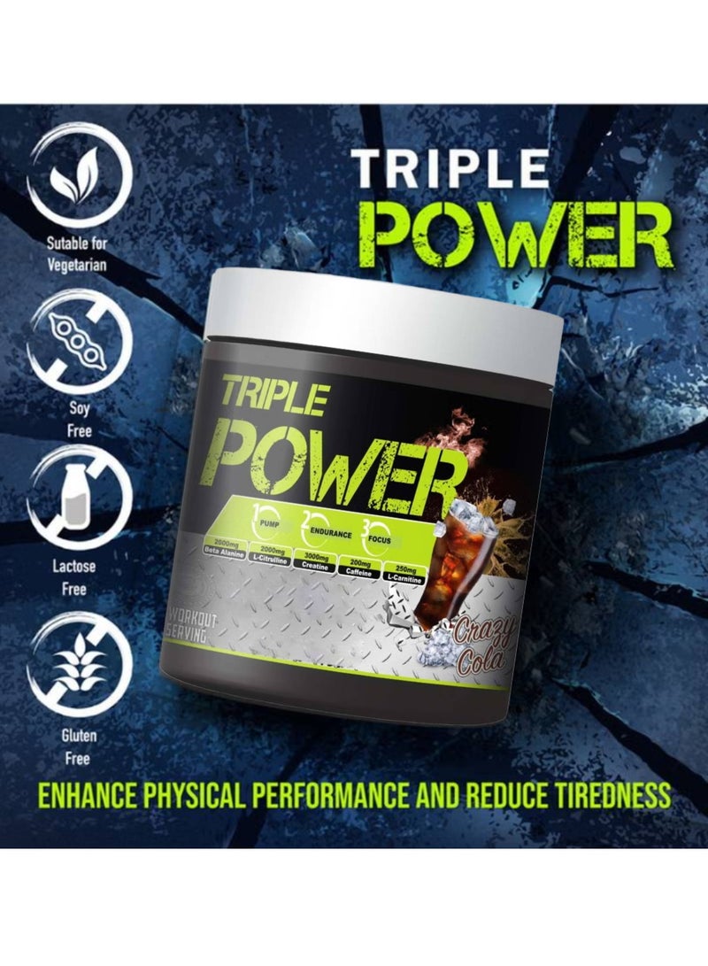 تربيل باور قبل التمرين، يعزز الطاقة، ويعزز التركيز والانتباه، ويزيد من التدفق والضخ، بنكهة الكولا المجنونة، 30 حصة - 300 جرام - Image 4