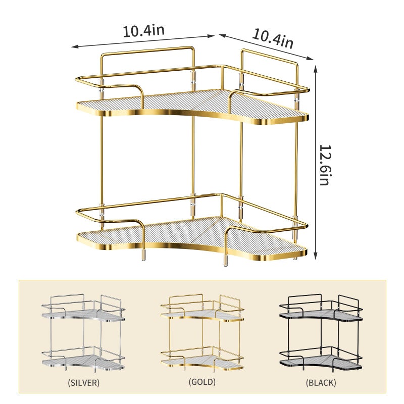 Seoneiro 2 Tier Corner Bathroom Counter Organizer  Cosmetic Skincare Organizer  Bathroom Countertop Perfume Tray Vanity Organizer  Kitchen Spice Corner Storage Shelf - Image 2