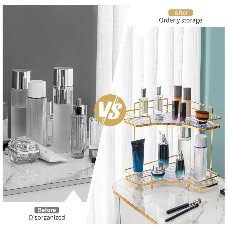 Seoneiro 2 Tier Corner Bathroom Counter Organizer  Cosmetic Skincare Organizer  Bathroom Countertop Perfume Tray Vanity Organizer  Kitchen Spice Corner Storage Shelf - Image 3